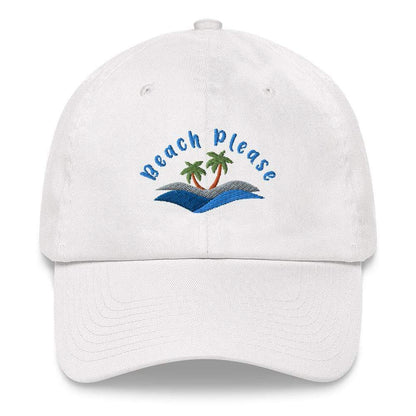 White Beach Please Embroidered Dad hat ArcZeal Designs