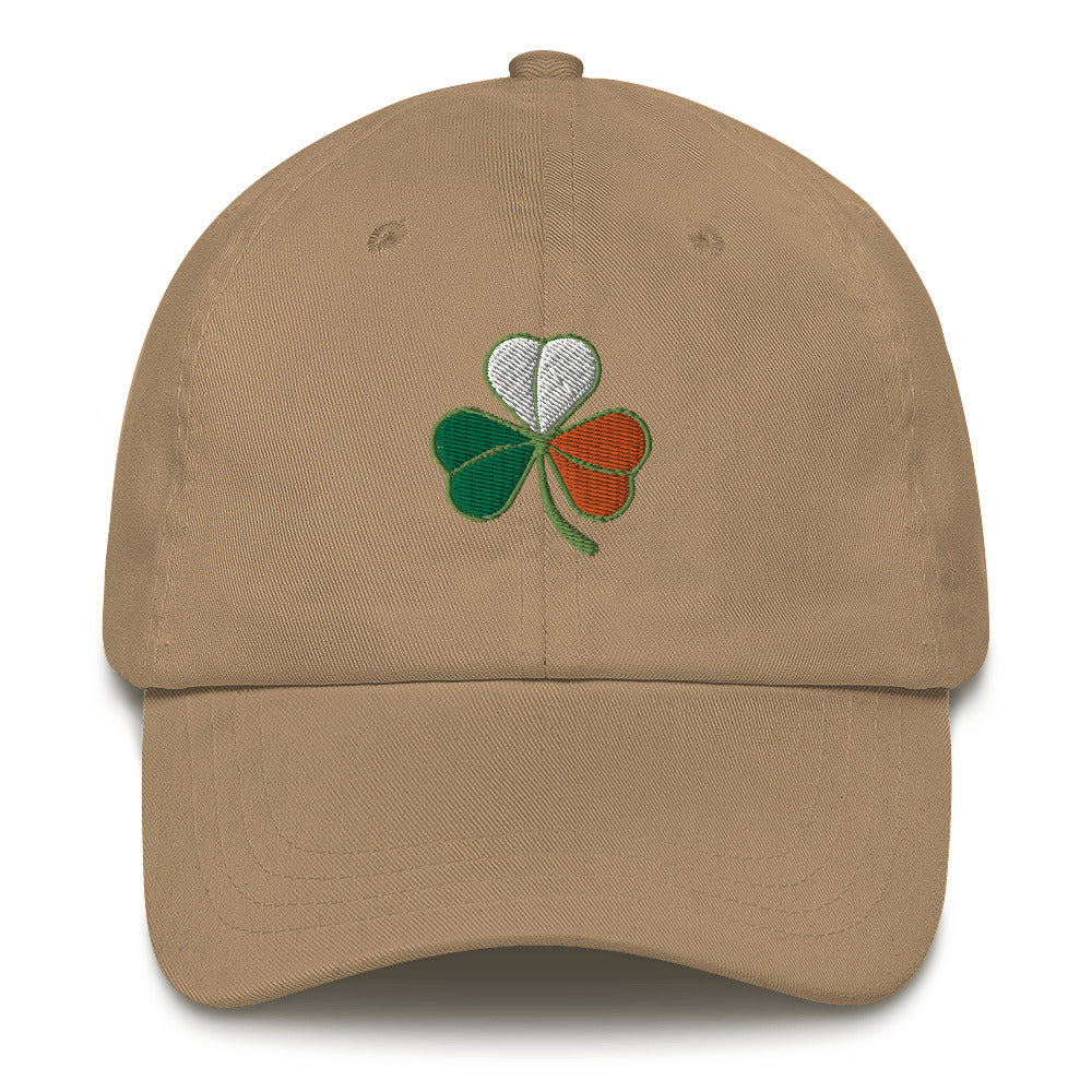 Khaki Dad Hat Three Leaf Clover Irish Flag Embroidered Baseball Cap ArcZeal Designs