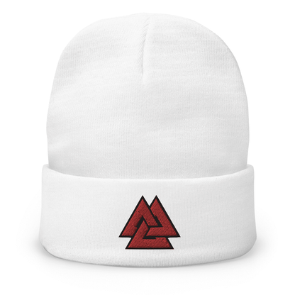 Embroidered Beanie Winter Hat Viking Symbol Valknut - ArcZeal Designs