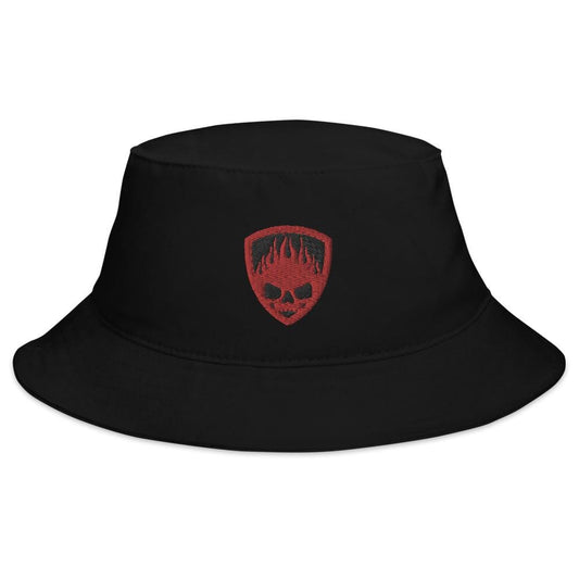  Fire Skull and Shield Embroidered Bucket Hat ArcZeal Designs