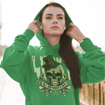  Lucky St. Patrick's Day Skull and Bones Hoodie ArcZeal Designs