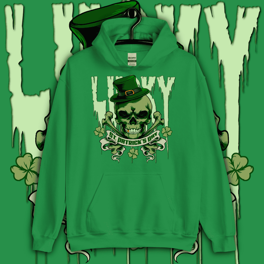  Lucky St. Patrick's Day Skull and Bones Hoodie ArcZeal Designs