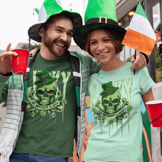 Lucky St. Patrick's Day Skull and Bones Short Sleeve T-Shirt - ArcZeal Designs